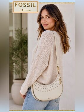 NWT Fossil Shae Leather Crescent  Shoulder | Arm | Cross-Body Bag Cream